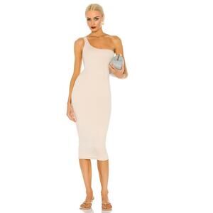Re Ona Ivory Sophia One Shoulder Sexy Bodycon Knit Lined Midi Dress Medium